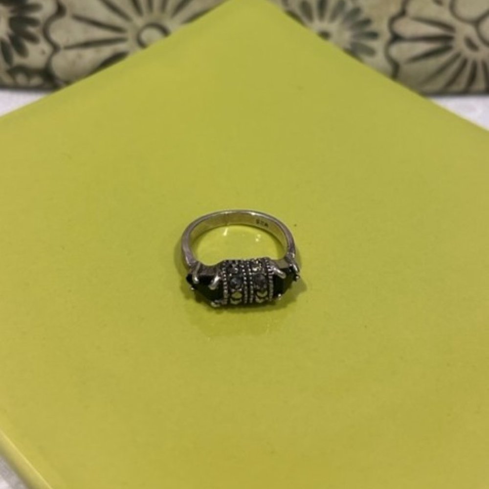 VTG 925 Sterling Black Onyx Marcasite RING - Picture 7 of 10